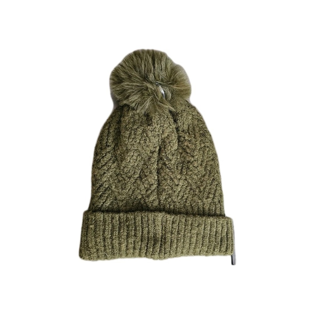 Knit Faux-fur Pom-Pom Hat Green Women's One Size -New With Tag #170